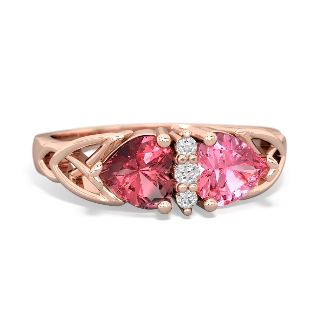 Pink Tourmaline Celtic Knot Double Heart 14K Rose Gold ring R5040