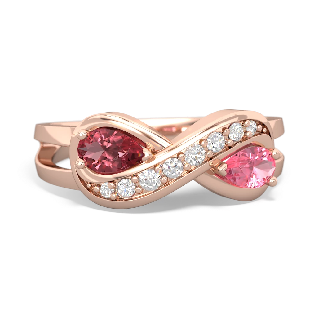 Pink Tourmaline Diamond Infinity 14K Rose Gold ring R5390