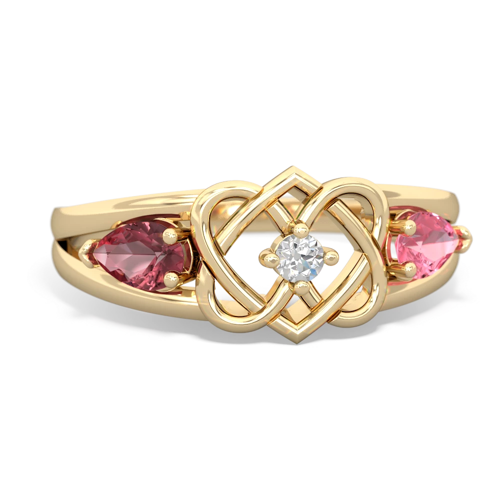 Pink Tourmaline Hearts Intertwined 14K Yellow Gold ring R5880