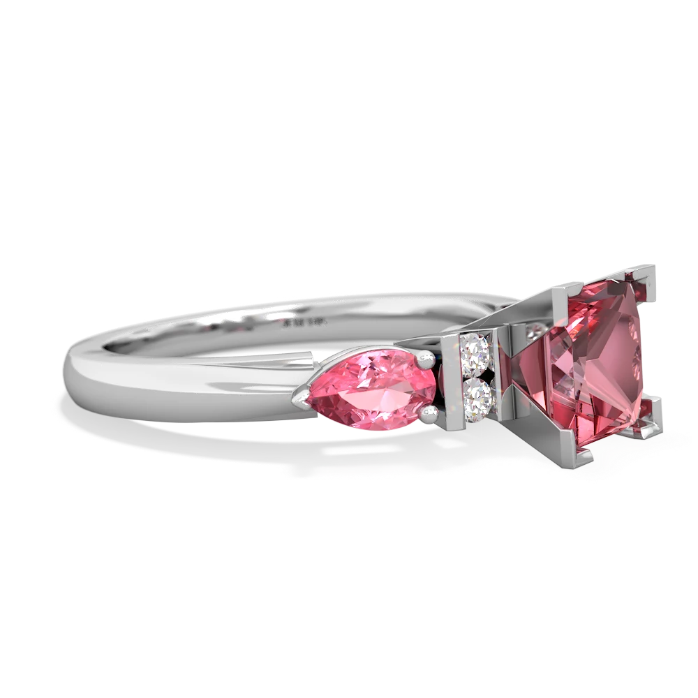 Pink Tourmaline 6Mm Princess Eternal Embrace Engagement 14K White Gold ring C2002