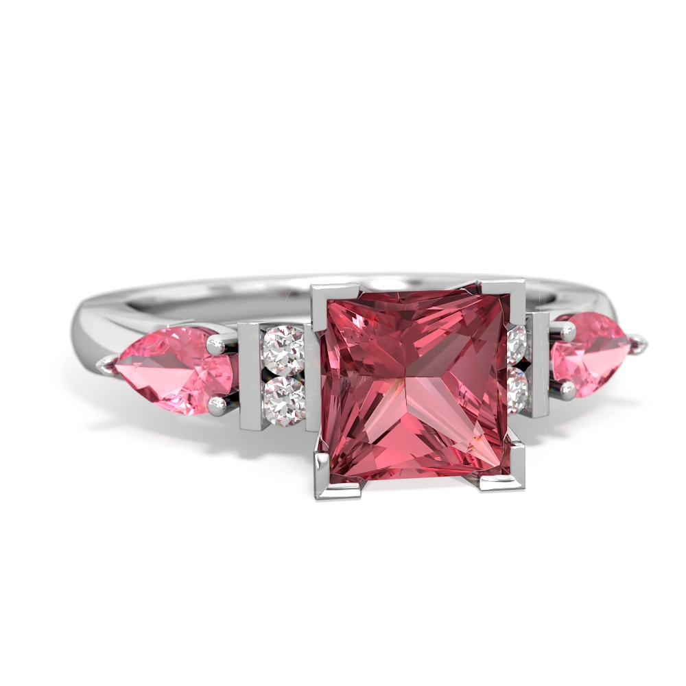 Pink Tourmaline 6Mm Princess Eternal Embrace Engagement 14K White Gold ring C2002