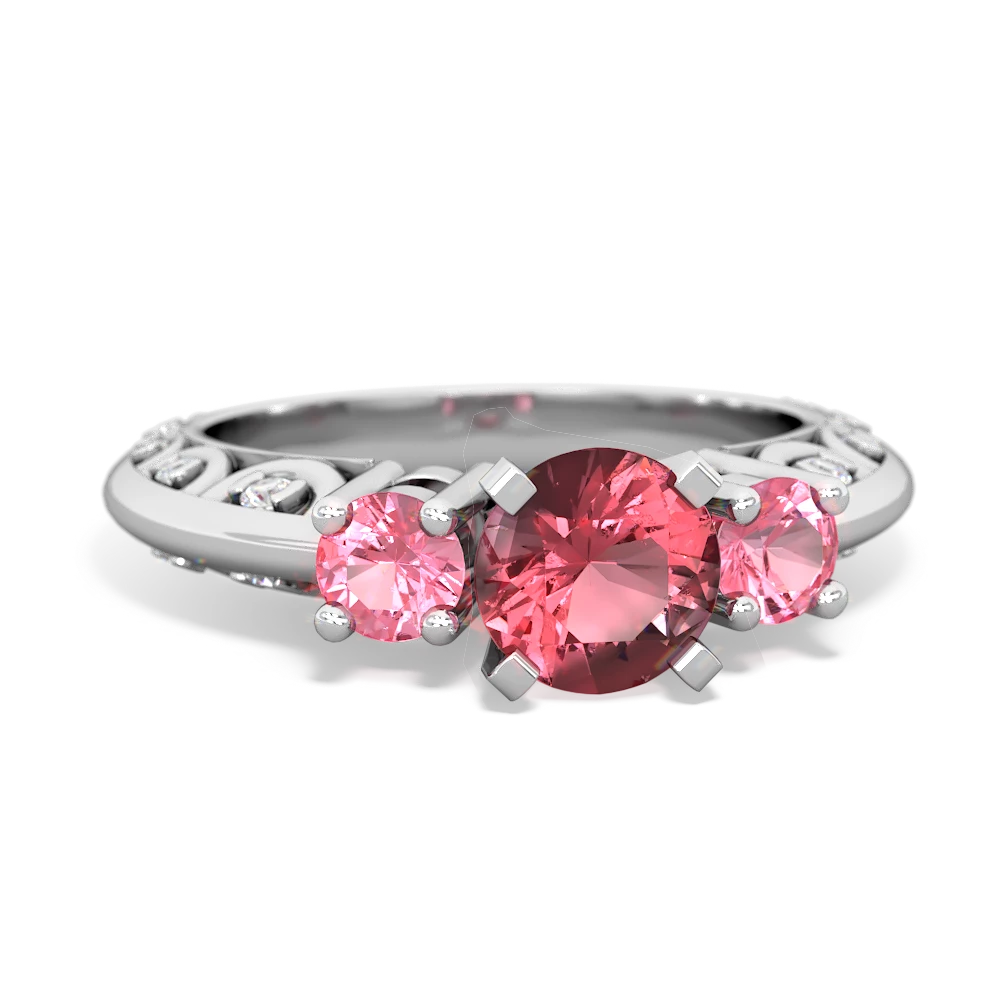 Pink Tourmaline Art Deco Eternal Embrace Engagement 14K White Gold ring C2003