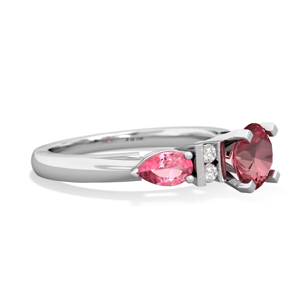 Pink Tourmaline 6Mm Round Eternal Embrace Engagement 14K White Gold ring R2005