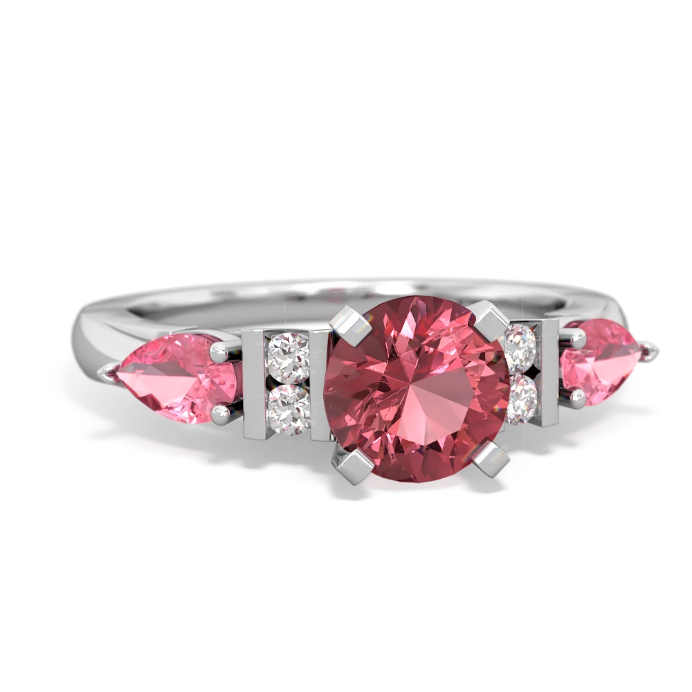 Pink Tourmaline 6Mm Round Eternal Embrace Engagement 14K White Gold ring R2005