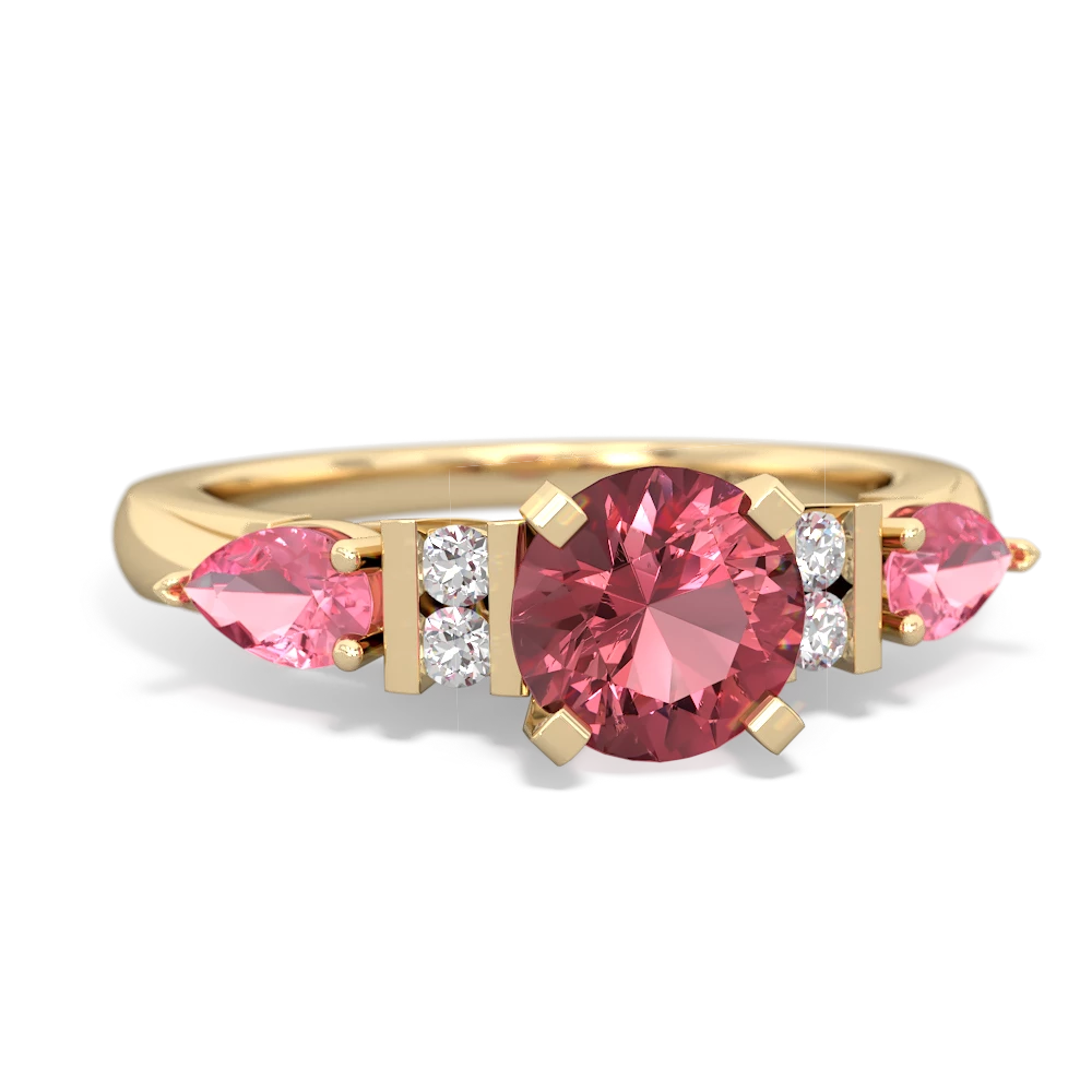 Pink Tourmaline 6Mm Round Eternal Embrace Engagement 14K Yellow Gold ring R2005