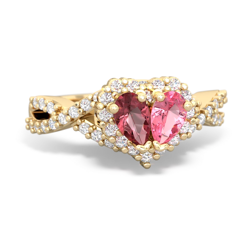 Pink Tourmaline Diamond Twist 'One Heart' 14K Yellow Gold ring R2640HRT
