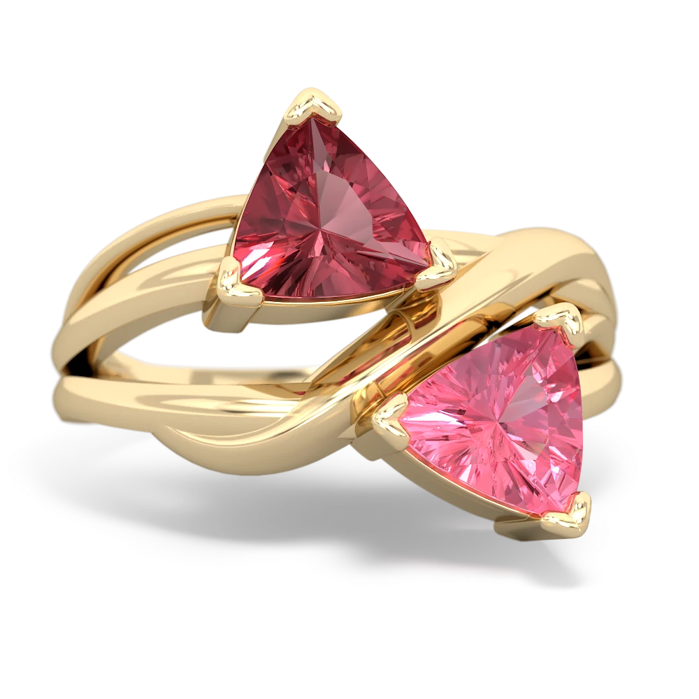 Pink Tourmaline Split Band Swirl 14K Yellow Gold ring R2341