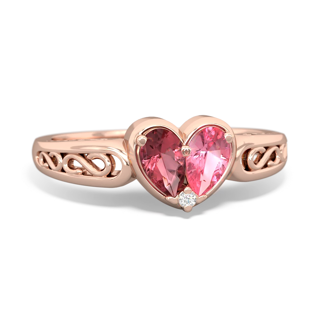 Pink Tourmaline Filligree 'One Heart' 14K Rose Gold ring R5070