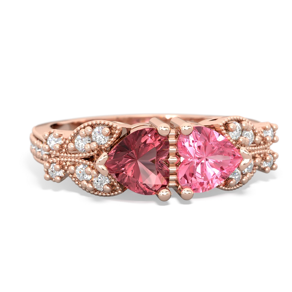 Pink Tourmaline Diamond Butterflies 14K Rose Gold ring R5601