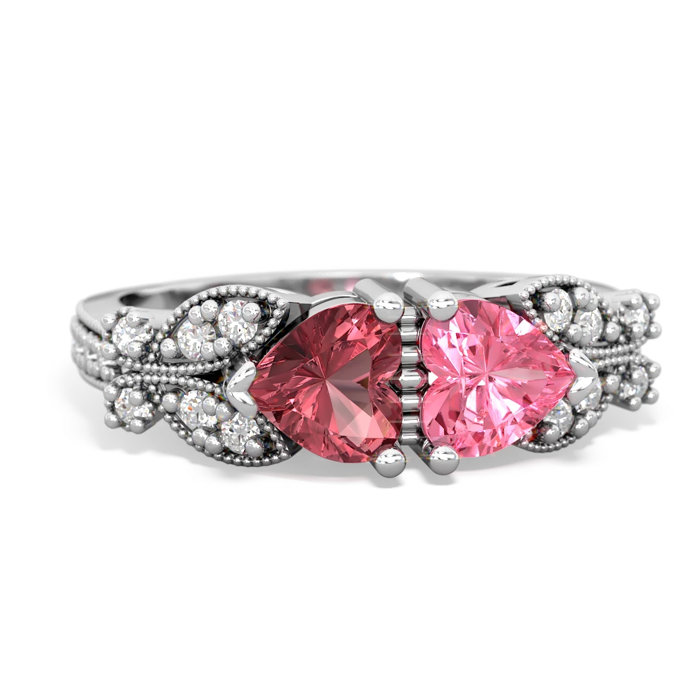 Pink Tourmaline Diamond Butterflies 14K White Gold ring R5601