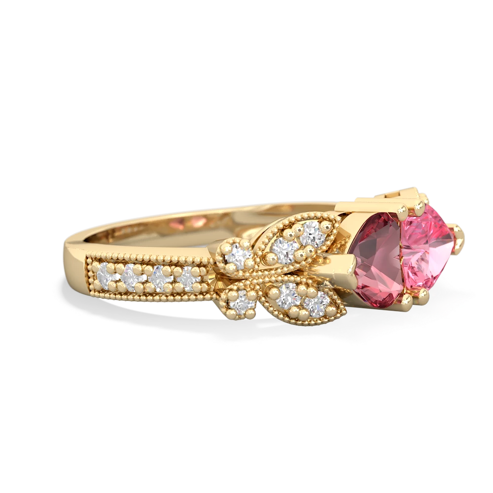 Pink Tourmaline Diamond Butterflies 14K Yellow Gold ring R5601