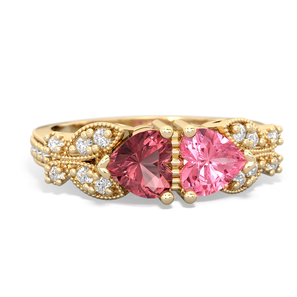 Pink Tourmaline Diamond Butterflies 14K Yellow Gold ring R5601