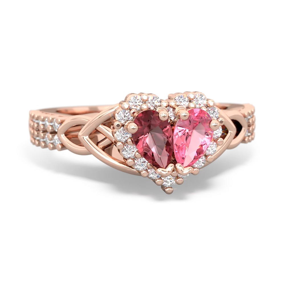 Pink Tourmaline Celtic Knot Two Hearts As One 14K Rose Gold ring R2644HRT