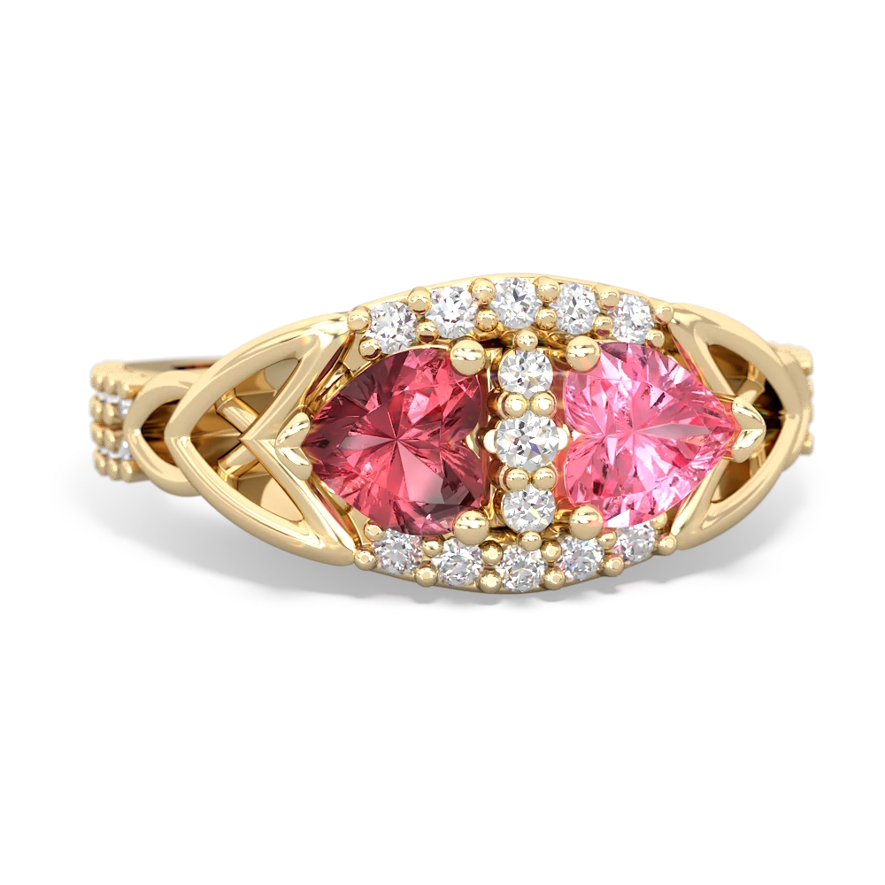 Pink Tourmaline Sparkling Celtic Knot 14K Yellow Gold ring R2645