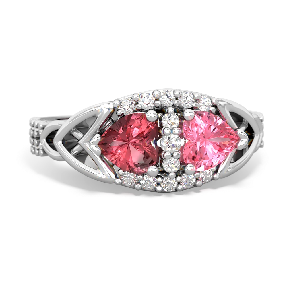 Pink Tourmaline Sparkling Celtic Knot 14K White Gold ring R2645