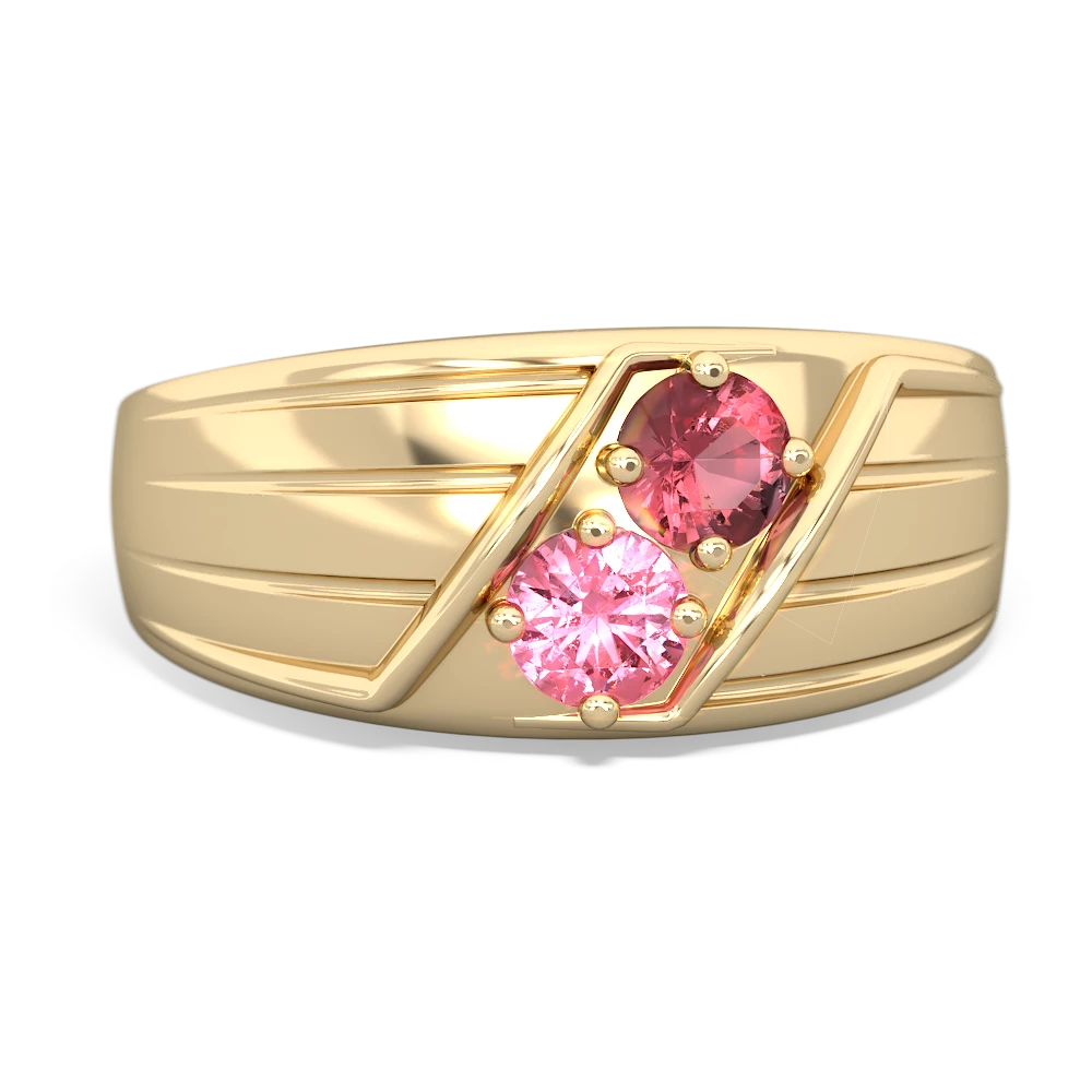 Pink Tourmaline Men's Streamline 14K Yellow Gold ring R0460