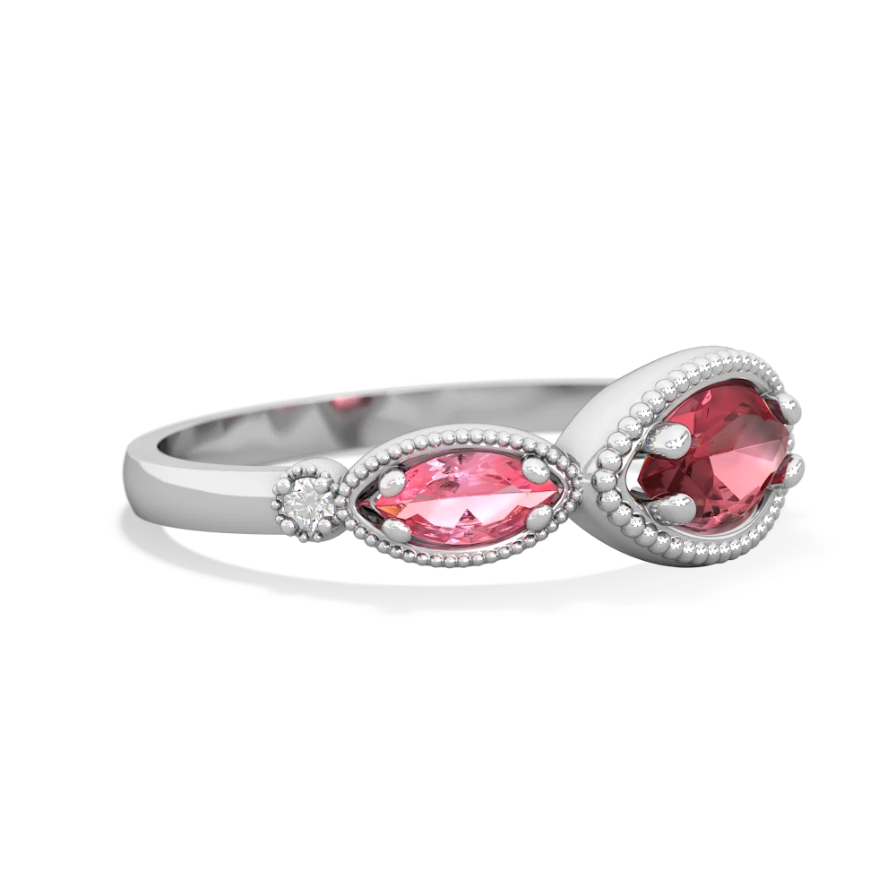 Pink Tourmaline Milgrain Marquise 14K White Gold ring R5700