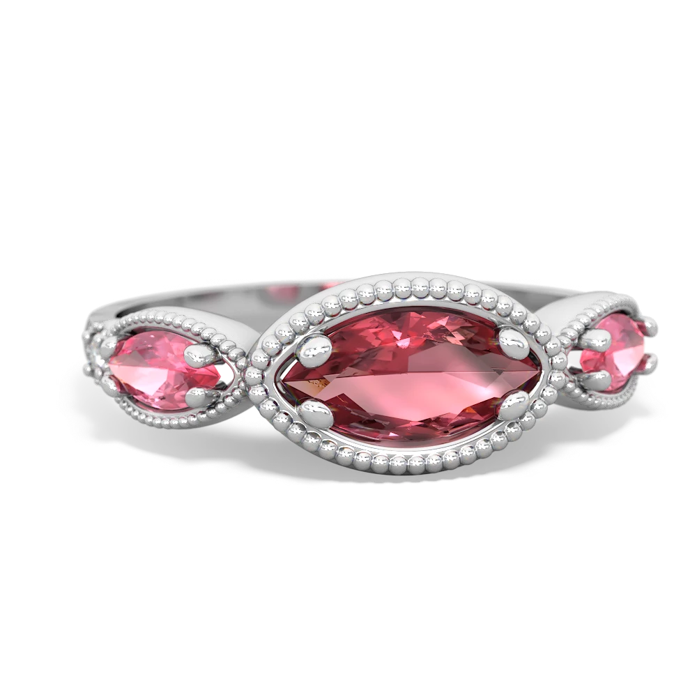 Pink Tourmaline Milgrain Marquise 14K White Gold ring R5700