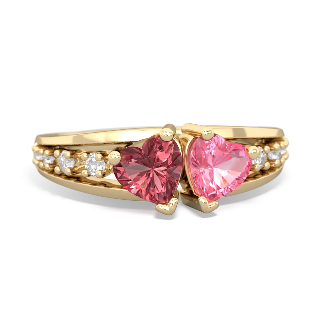 Pink Tourmaline Heart To Heart 14K Yellow Gold ring R3342