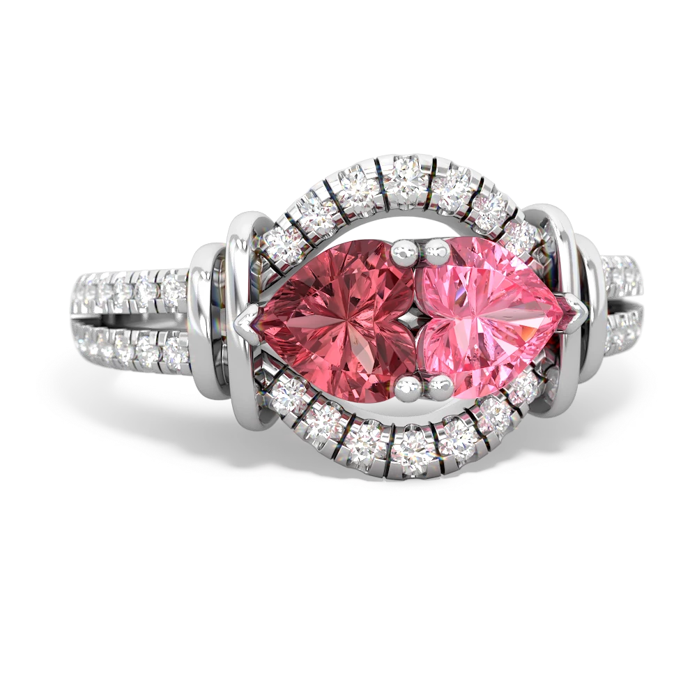 Pink Tourmaline Art-Deco Keepsake 14K White Gold ring R5630