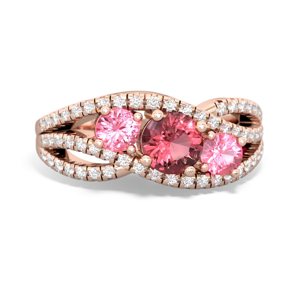 Pink Tourmaline Three Stone Aurora 14K Rose Gold ring R3080