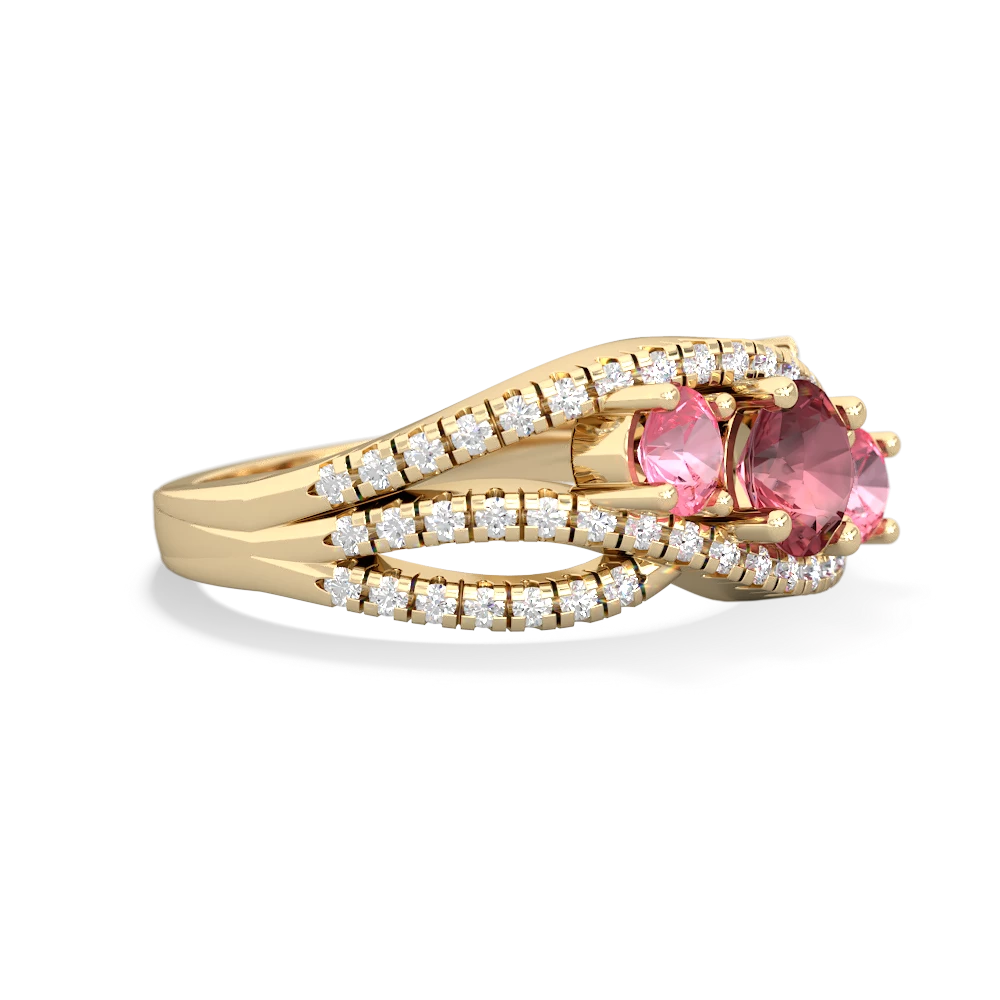 Pink Tourmaline Three Stone Aurora 14K Yellow Gold ring R3080