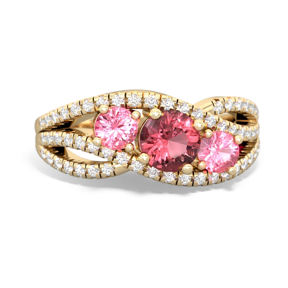 Pink Tourmaline Three Stone Aurora 14K Yellow Gold ring R3080