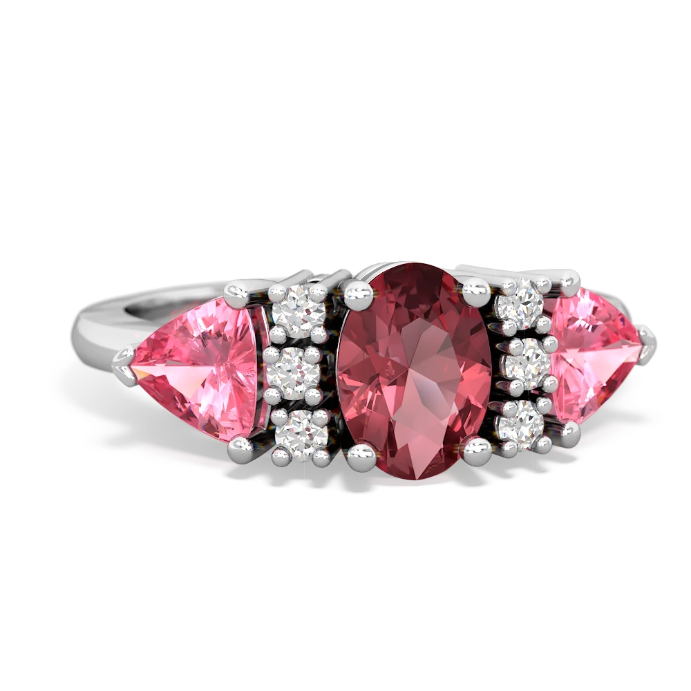 Pink Tourmaline Antique Style Three Stone 14K White Gold ring R2186