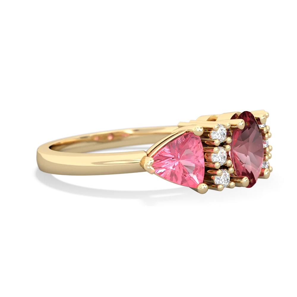 Pink Tourmaline Antique Style Three Stone 14K Yellow Gold ring R2186