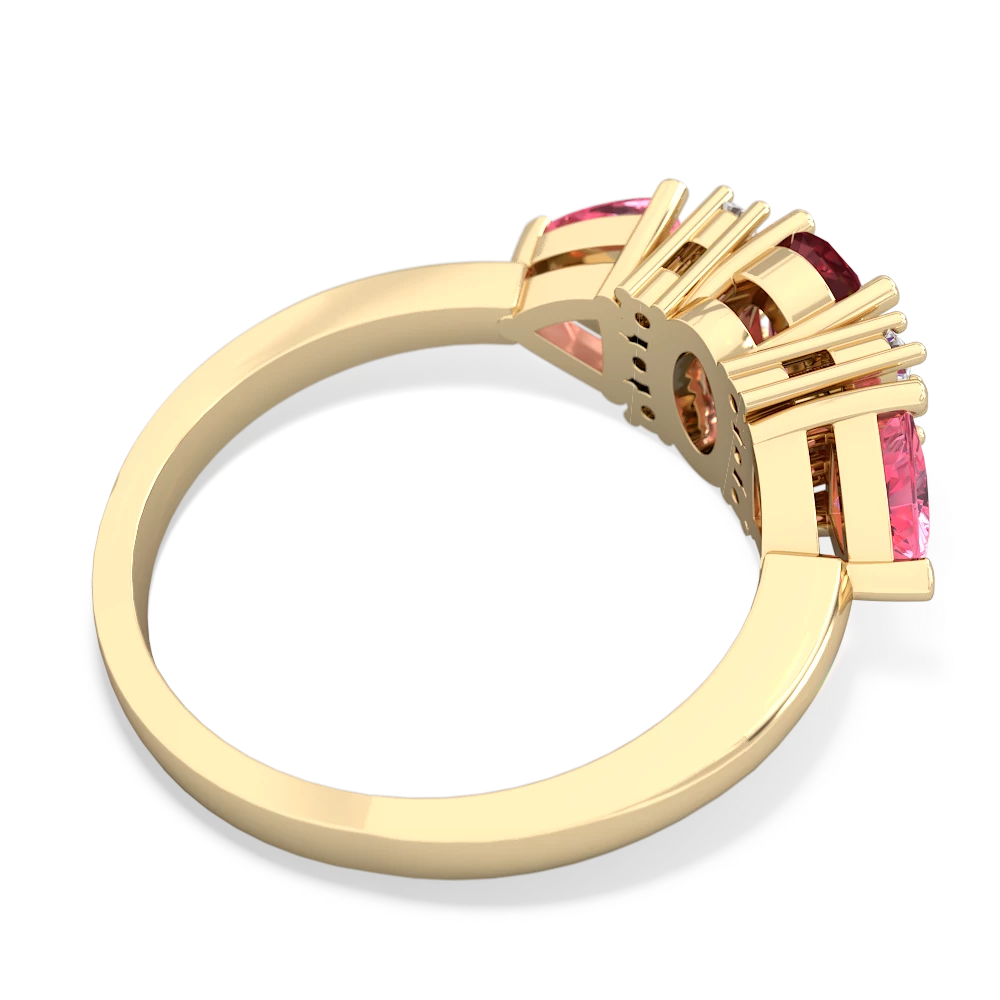 Pink Tourmaline Antique Style Three Stone 14K Yellow Gold ring R2186