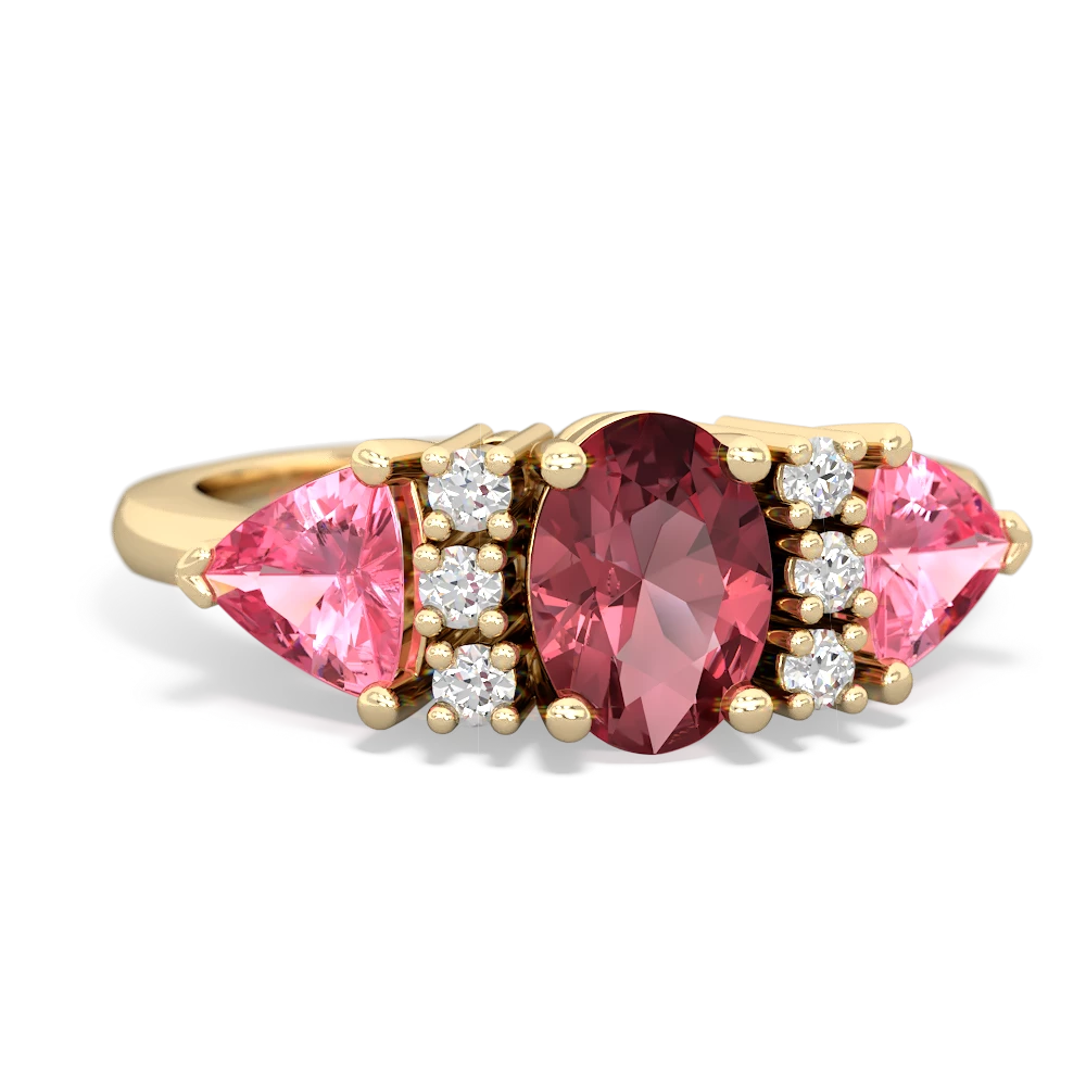 Pink Tourmaline Antique Style Three Stone 14K Yellow Gold ring R2186