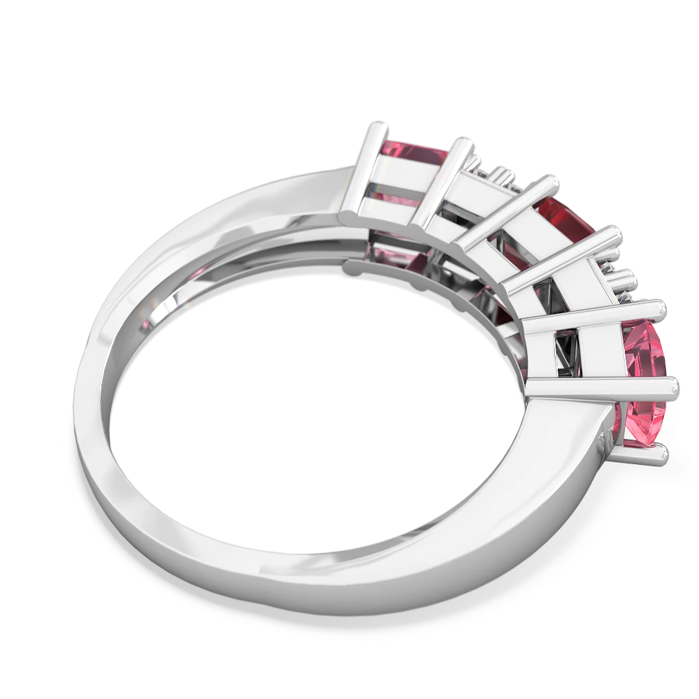 Pink Tourmaline Three Stone Diamond Cluster 14K White Gold ring R2592