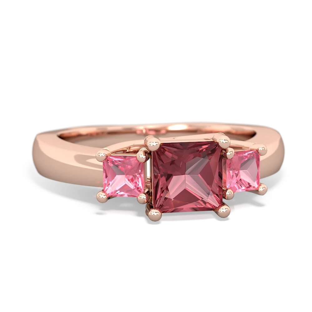 Pink Tourmaline Three Stone Trellis 14K Rose Gold ring R4015