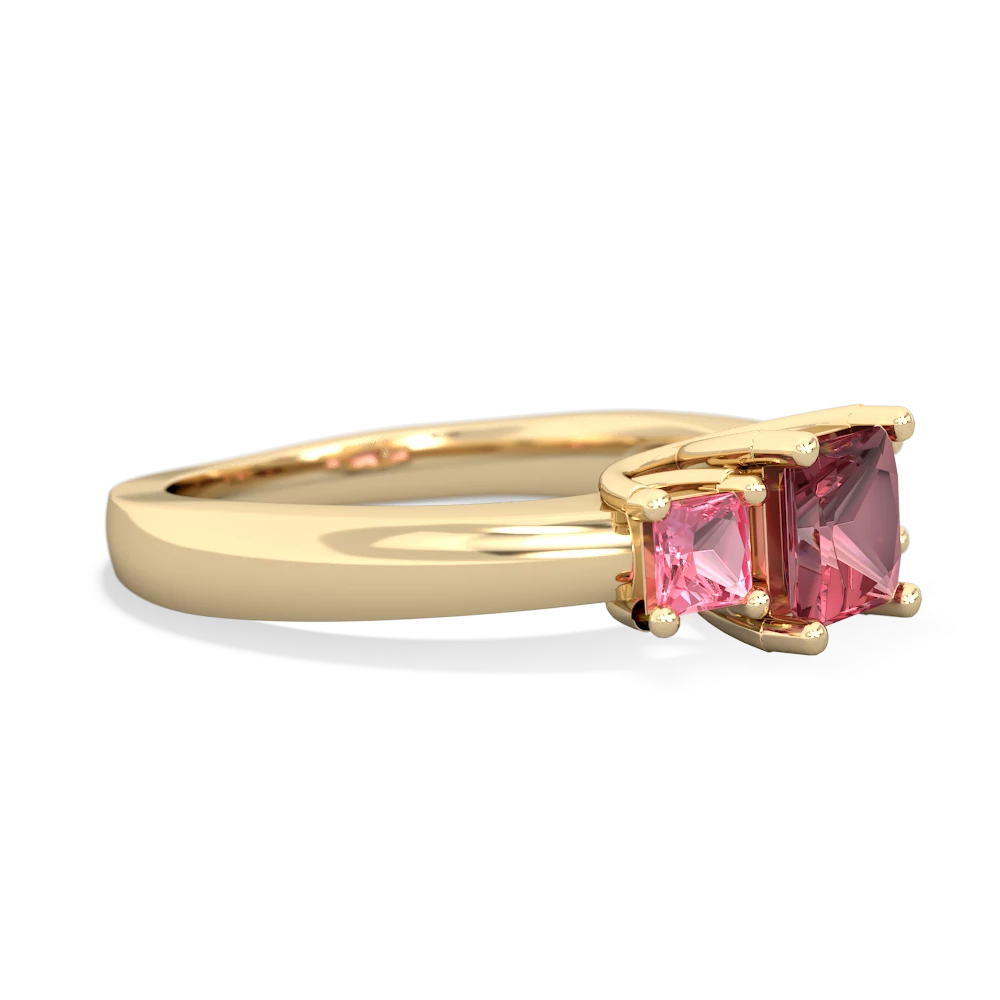 Pink Tourmaline Three Stone Trellis 14K Yellow Gold ring R4015