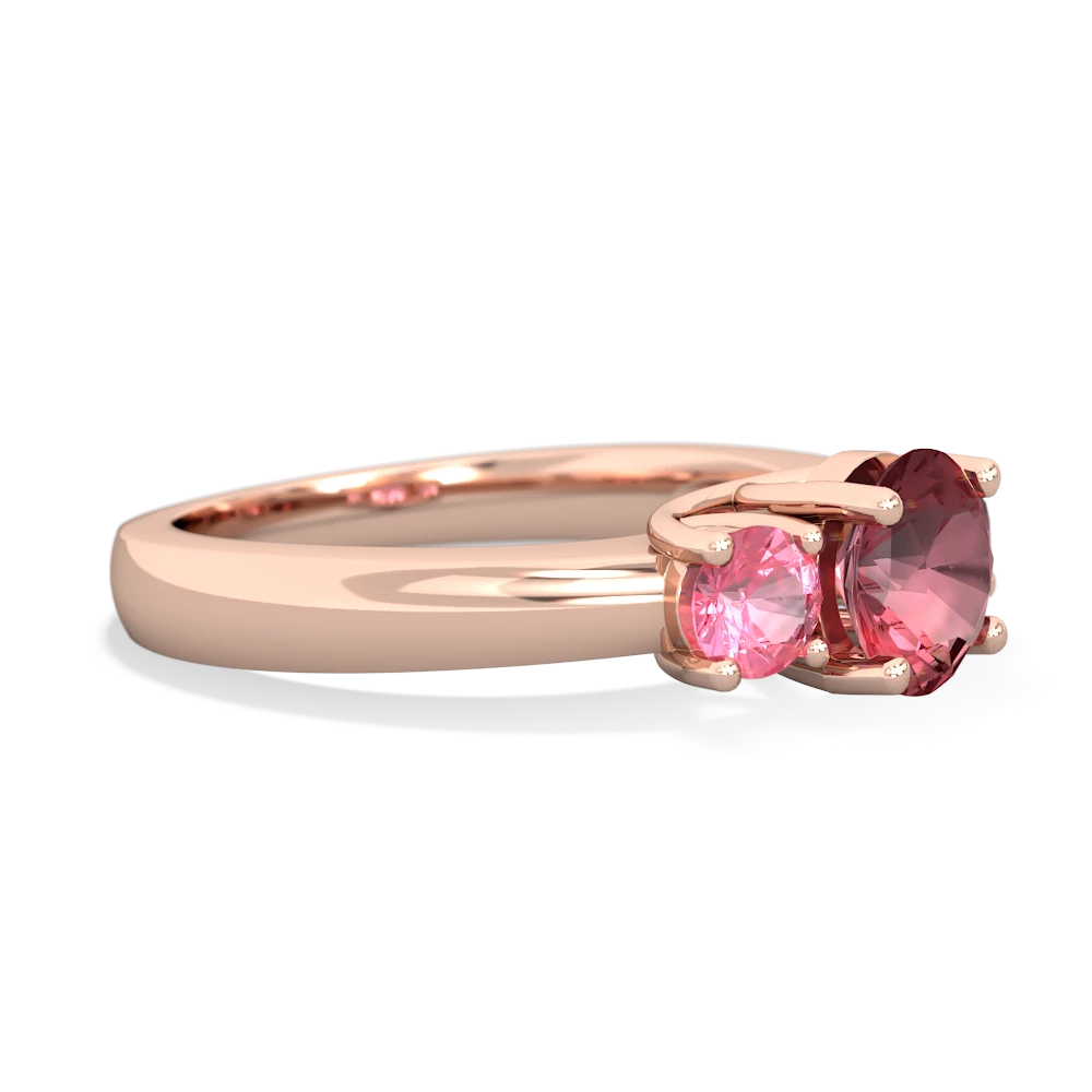 Pink Tourmaline Three Stone Round Trellis 14K Rose Gold ring R4018