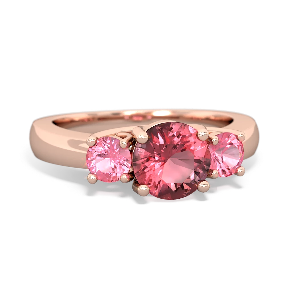 Pink Tourmaline Three Stone Round Trellis 14K Rose Gold ring R4018