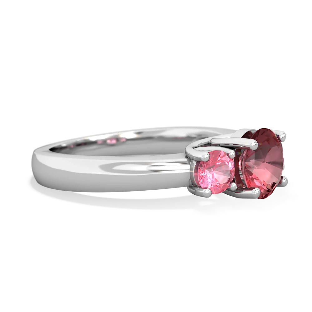 Pink Tourmaline Three Stone Round Trellis 14K White Gold ring R4018