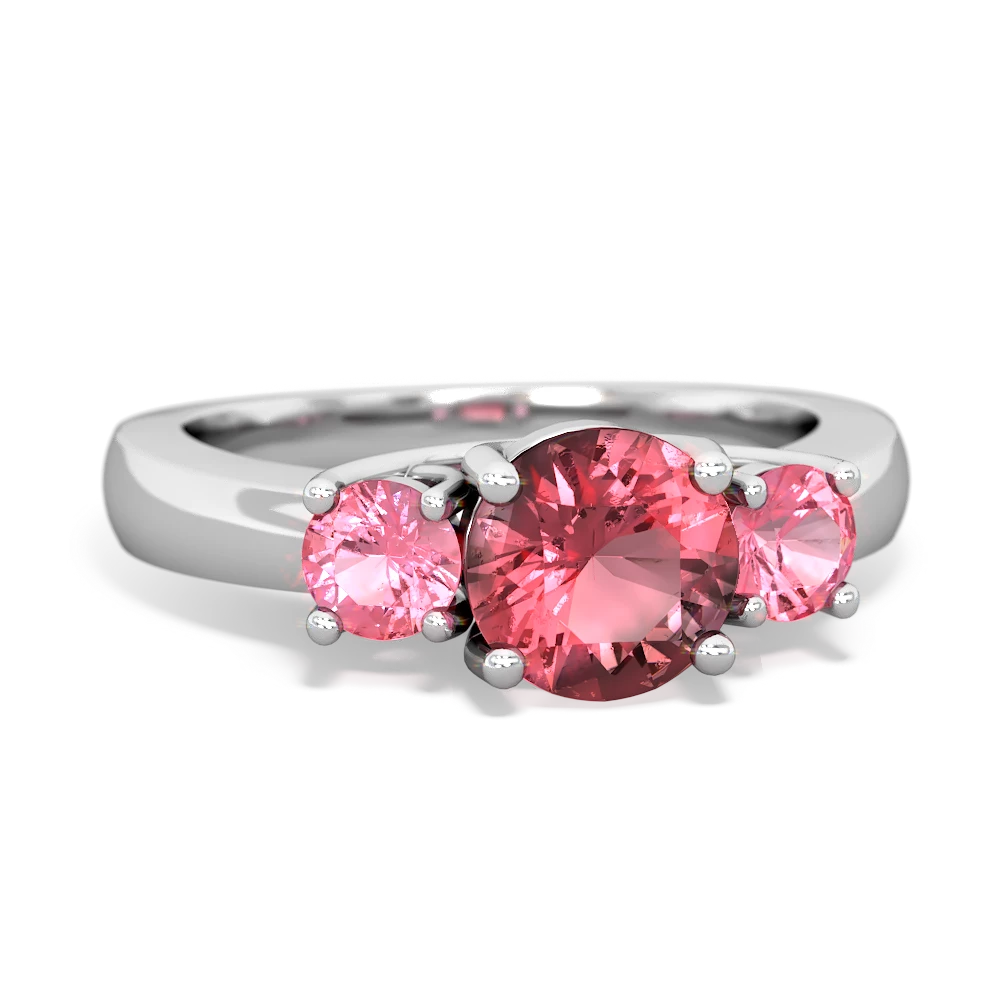 Pink Tourmaline Three Stone Round Trellis 14K White Gold ring R4018