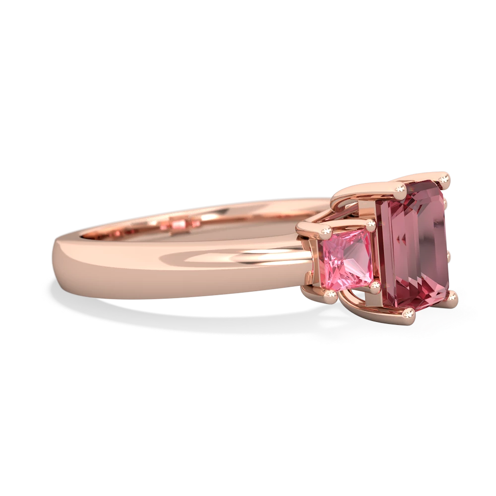 Pink Tourmaline Three Stone Emerald-Cut Trellis 14K Rose Gold ring R4021