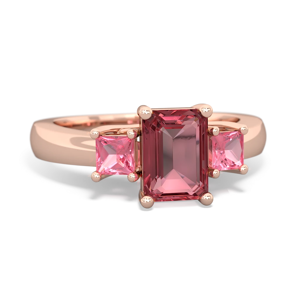 Pink Tourmaline Three Stone Emerald-Cut Trellis 14K Rose Gold ring R4021