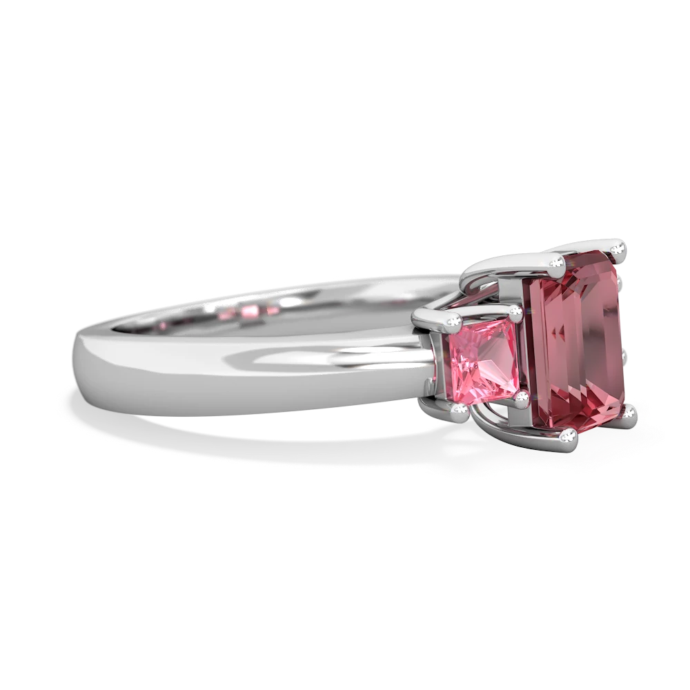 Pink Tourmaline Three Stone Emerald-Cut Trellis 14K White Gold ring R4021