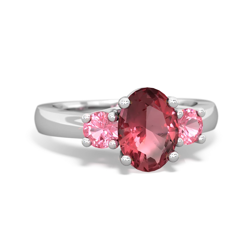 Pink Tourmaline Three Stone Oval Trellis 14K White Gold ring R4024