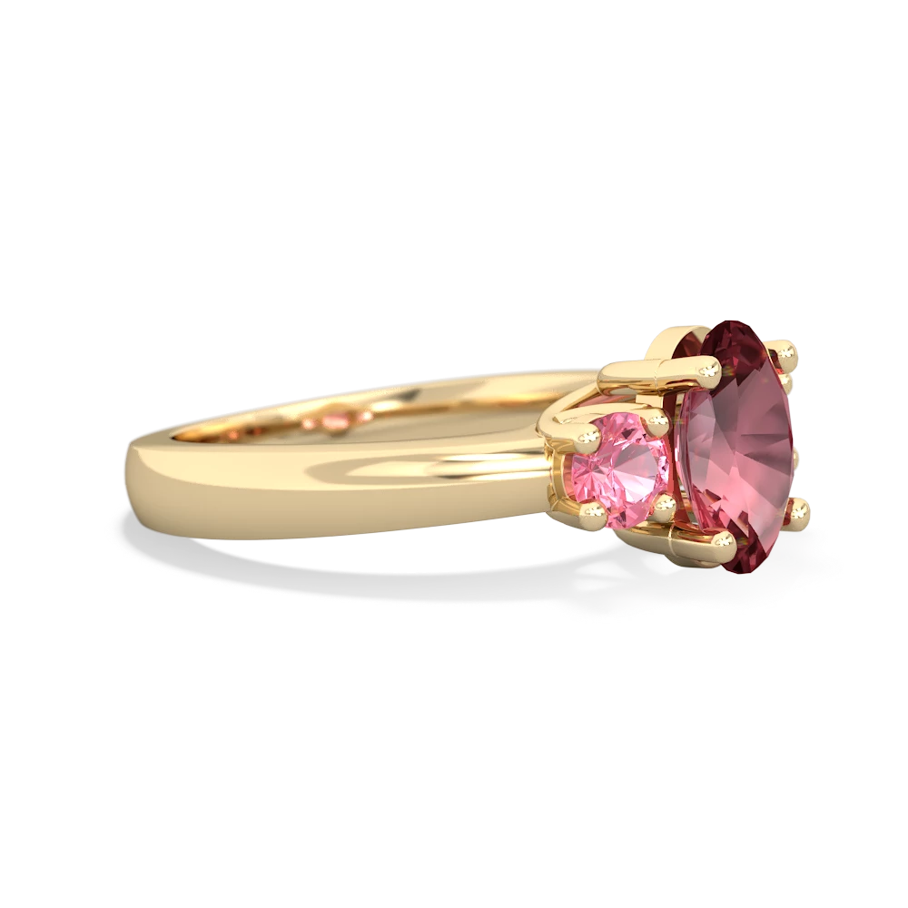 Pink Tourmaline Three Stone Oval Trellis 14K Yellow Gold ring R4024