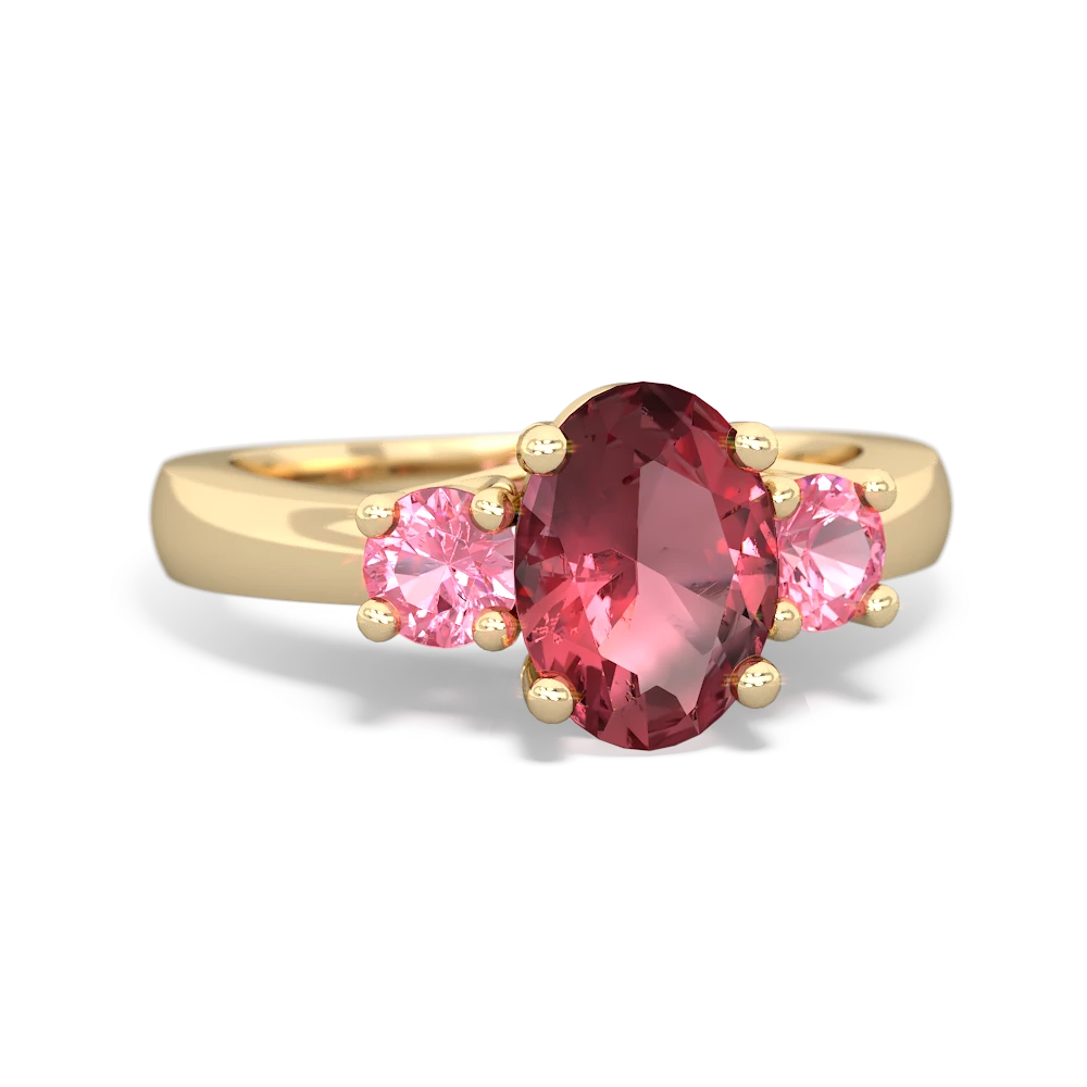 Pink Tourmaline Three Stone Oval Trellis 14K Yellow Gold ring R4024