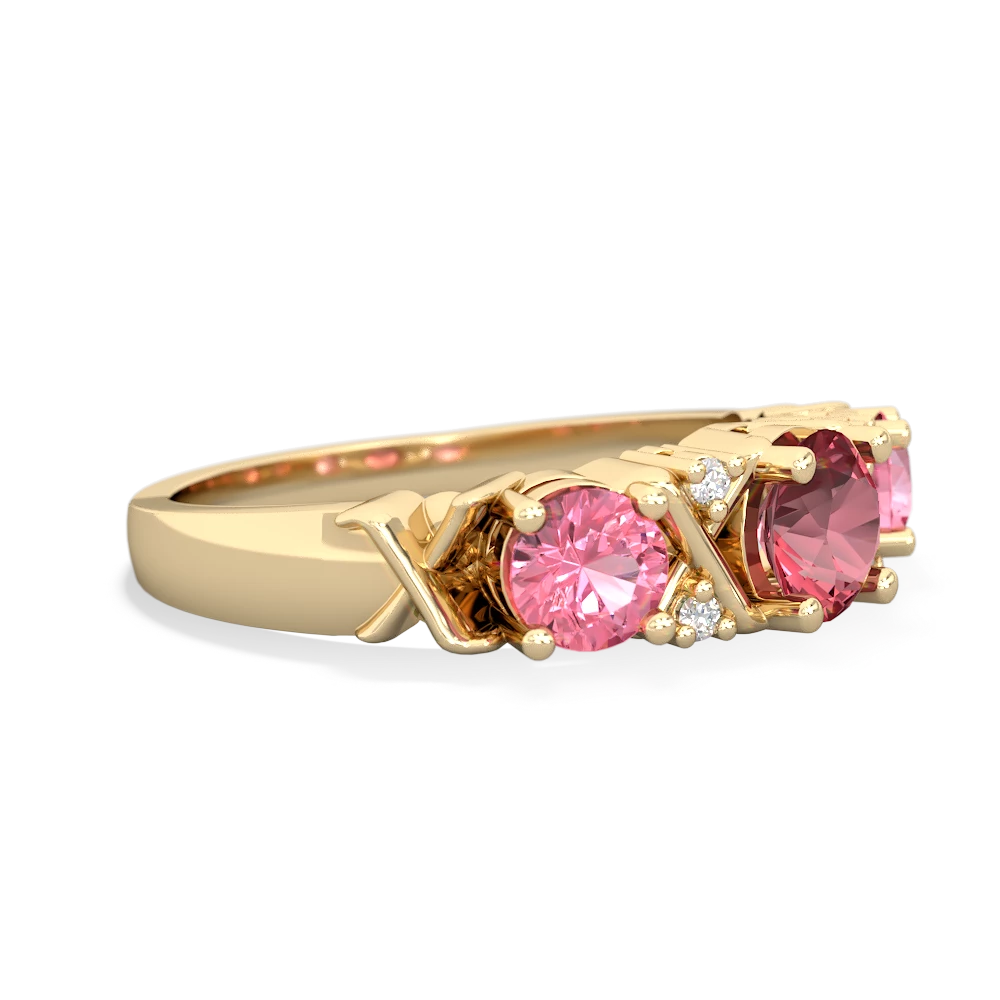 Pink Tourmaline Hugs And Kisses 14K Yellow Gold ring R5016