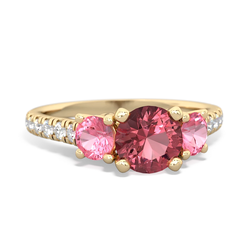 Pink Tourmaline Pave Trellis 14K Yellow Gold ring R5500