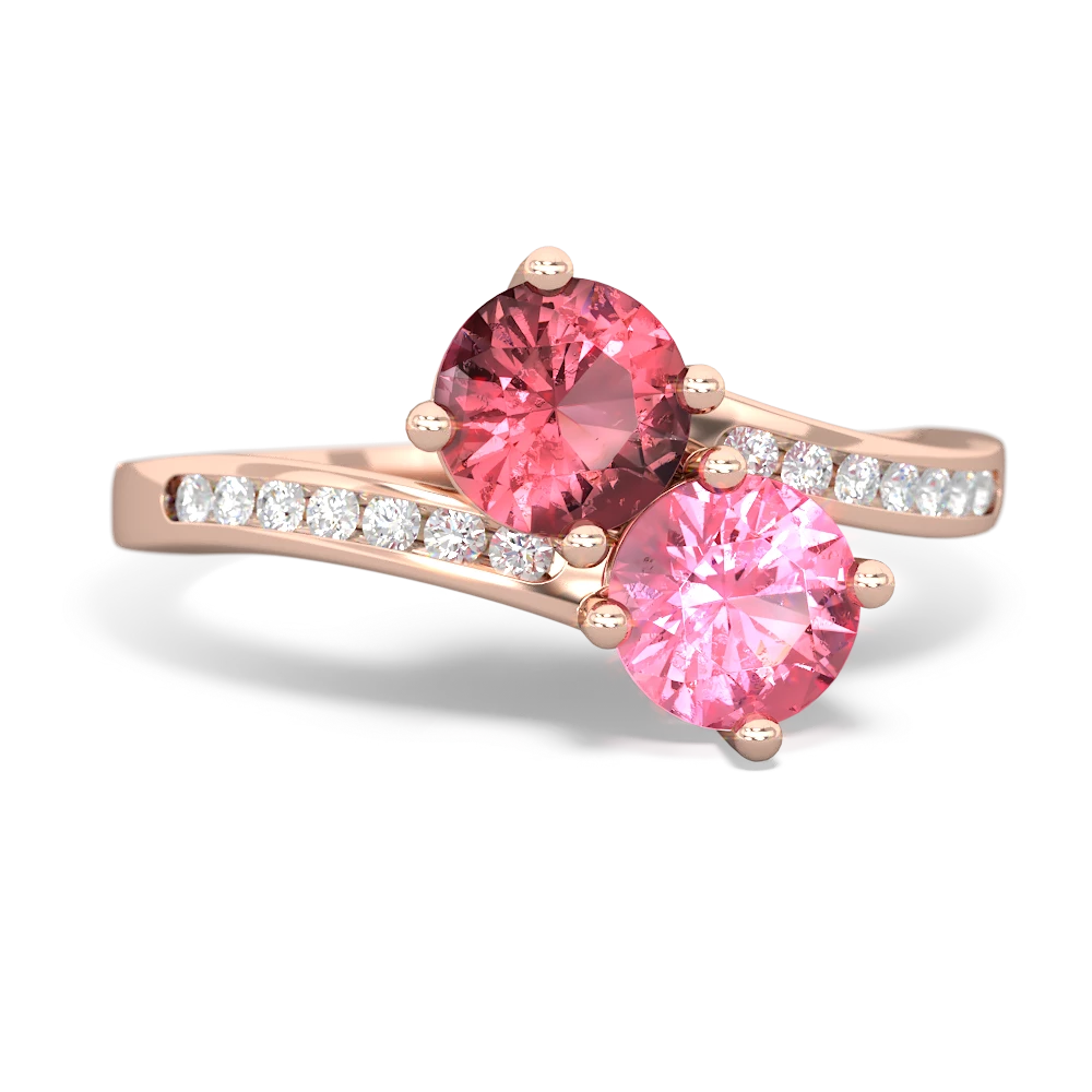 Pink Tourmaline Channel Set Two Stone 14K Rose Gold ring R5303