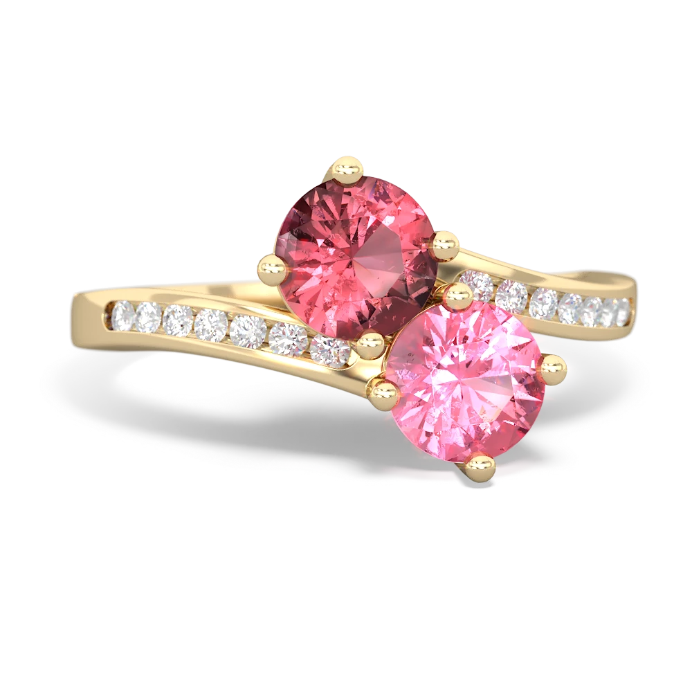 Pink Tourmaline Channel Set Two Stone 14K Yellow Gold ring R5303