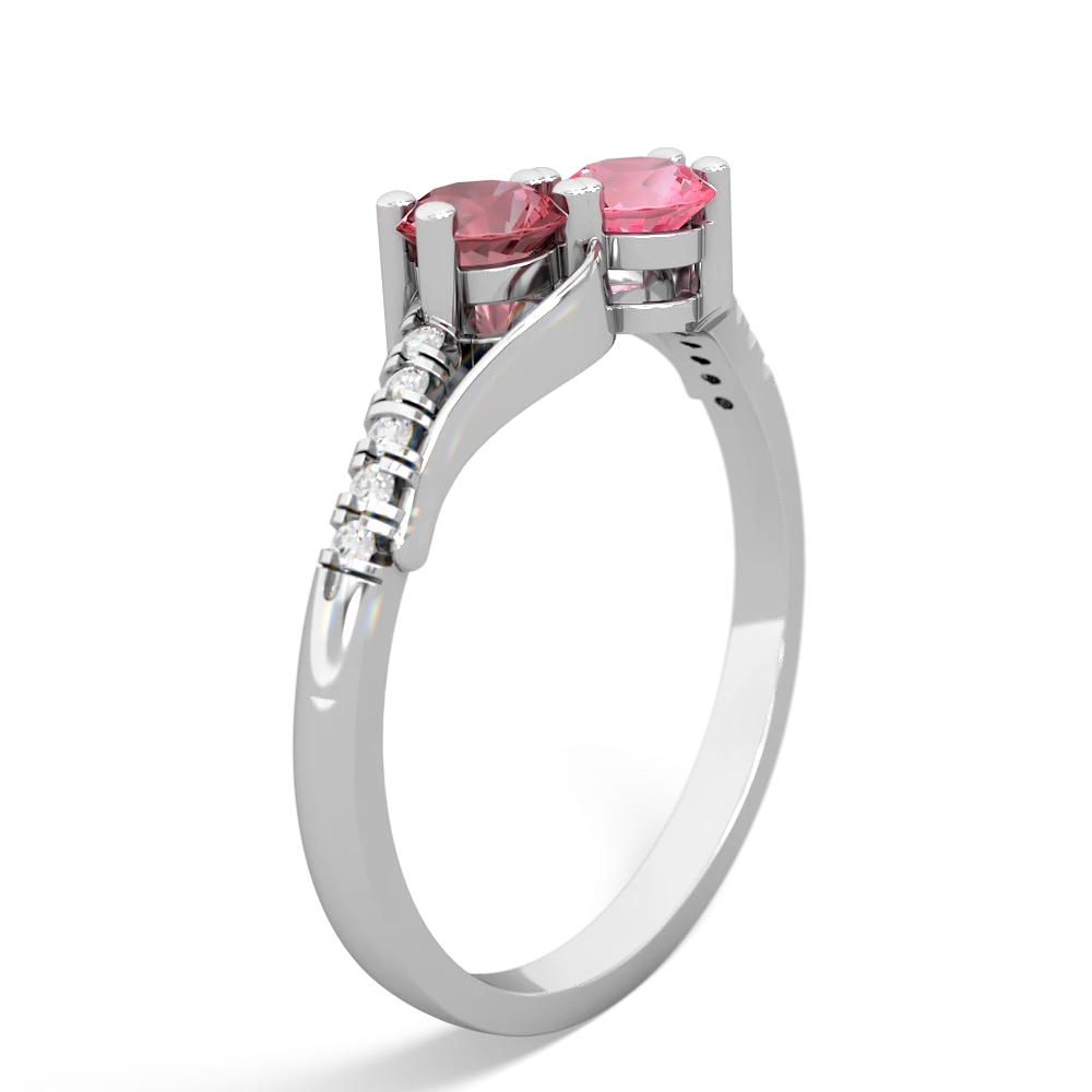 Pink Tourmaline Infinity Pave Two Stone 14K White Gold ring R5285