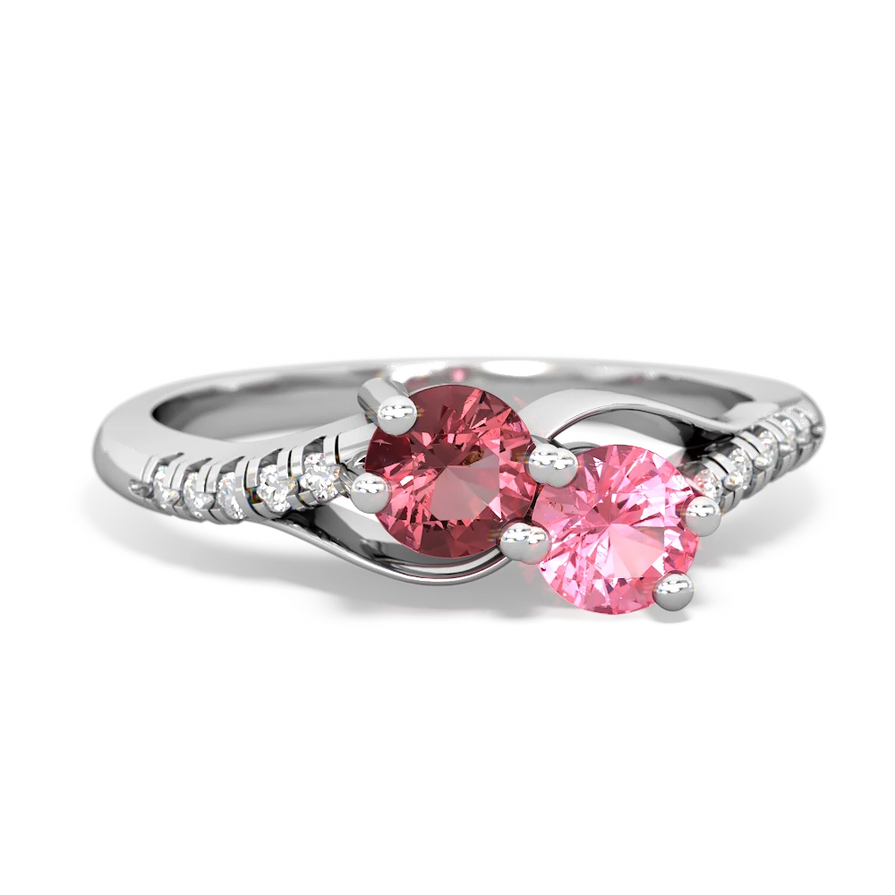 Pink Tourmaline Infinity Pave Two Stone 14K White Gold ring R5285